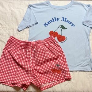 SmileyWorld "Smile More" Gingham Shorts & T-Shirt Pajama Loungewear Set NWT
